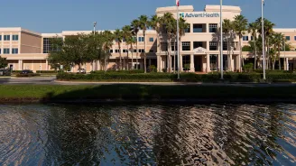A lakeside view of AdventHealth Palm Coast
