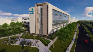 Rendering of the Taneja Center for Innovative Surgery building 