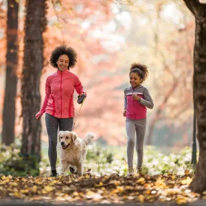 A Mother and Daughter Go For a Jog in a Wooded Park
