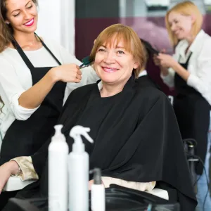 Woman getting a haircut