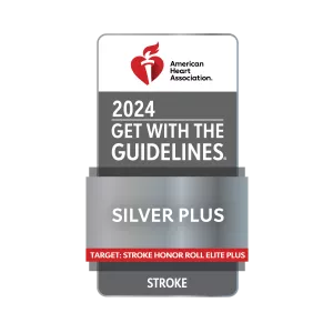 2024 American Heart Association Get With the Guidelines Silver Plus for Stroke badge.