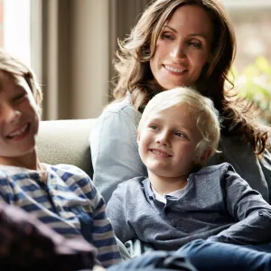 Family on couch