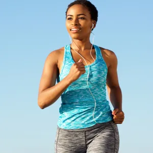 A woman running outside.