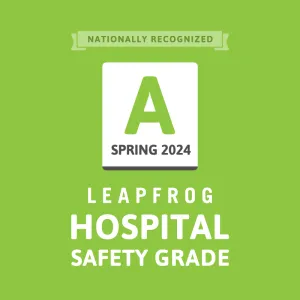 Leapfrog A Grade Hospital Safety Grade Spring 2024 logo.