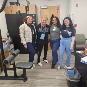 James Harshbarger credits the Cardiac rehab team at AdventHealth Heart of Florida for helping him in his recovery following a third heart attack. Photo of James with three members of cardiac rehab team. (From L-R) Joyness Rodriguez, James Harshbarger, Janel Santana, Paige Gilchrist (photo courtesy: James Harshbarger)