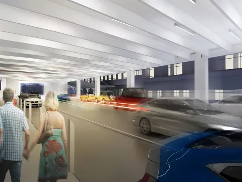 The drop-off garage for The Taneja Center
