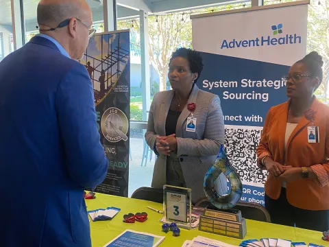 AdventHealth Booth at 2024 Hispanic Chamber of Metro Orlando Supplier Diversity Matchmaking Expo.