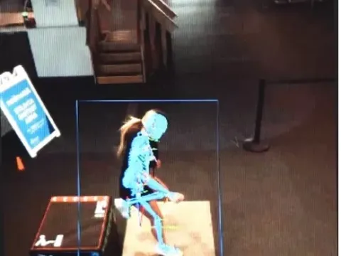Screen capture from 3D Motion Lab Video, with skeleton overlay