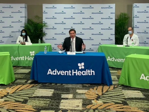The governor recognized AdventHealth for innovation, other measures in fight against COVID-19.