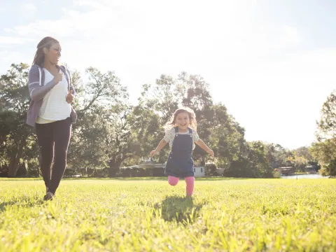 Mother and Daughter Running