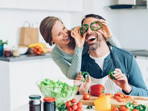 Couple having fun cooking