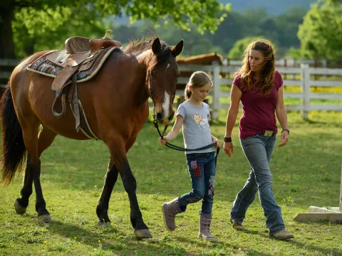 Taking their horse for a walk.
