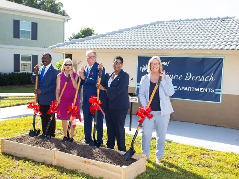 Representatives from Ability Housing, AdventHealth, the office of U.S. Representative Val Demings and Orange County Government today broke ground on a new community center at the Wayne Densch Apartments.