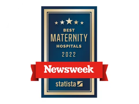 A Newsweek badge of "Best Maternity Hospitals" for 2022