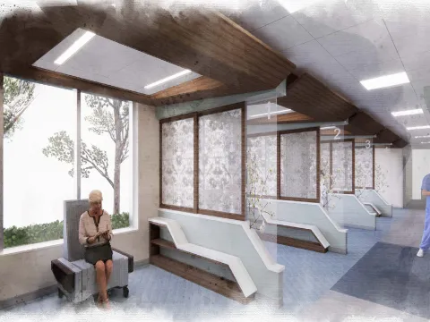 The cancer center will feature an expanded number of clinic rooms and a fifty percent increase in the number of private infusion bays to accommodate more patients.