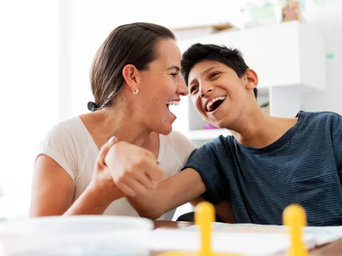 A mother and son with special needs.