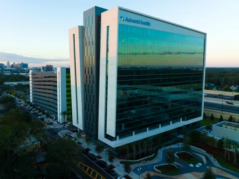 Exterior aerial view of AdventHealth Innovation Tower.