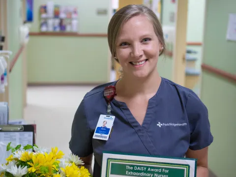 AdventHealth honors Laura Chambers, RN, BSN, CWOCN, CFCN, with The DAISY Award for her exceptional nursing care. 