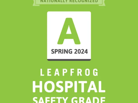Leapfrog A Grade Hospital Safety Grade Spring 2024 logo.