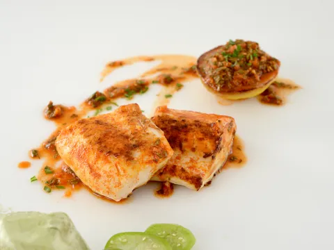 Three tilapia filets with chermoula sauce design