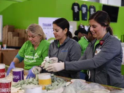 Three women volunteering