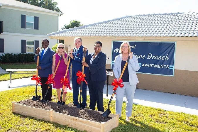 Representatives from Ability Housing, AdventHealth, the office of U.S. Representative Val Demings and Orange County Government today broke ground on a new community center at the Wayne Densch Apartments.