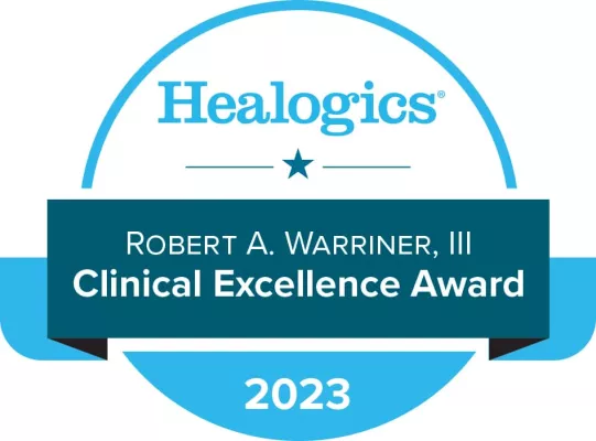 2023 Healogics® Robert A. Warriner, III Clinical Excellence Award badge.