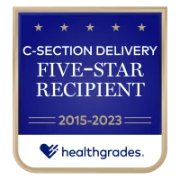 Healthgrades Five-Star Recipient for C-Section Delivery badge for 2015 to 2023.